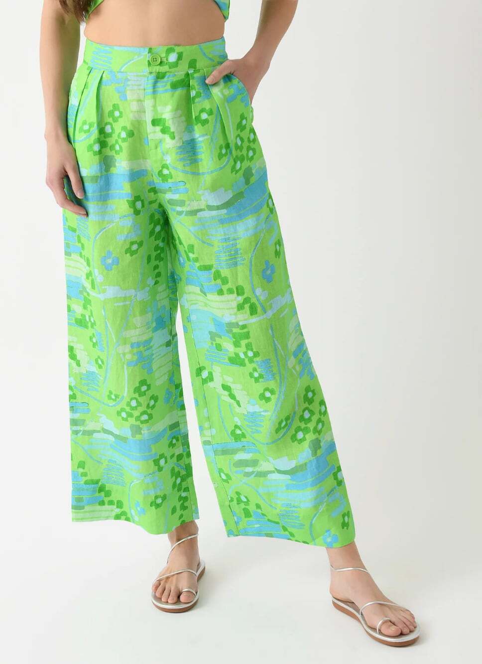 RHODE NWT Linen Campbell Pant in Electric Green Size 6 Wide Leg Trouser